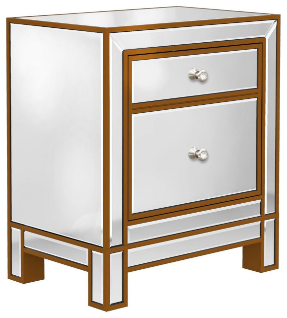 Versatile Nightstand, Elegant Mirrored Design With Crystal Knobs