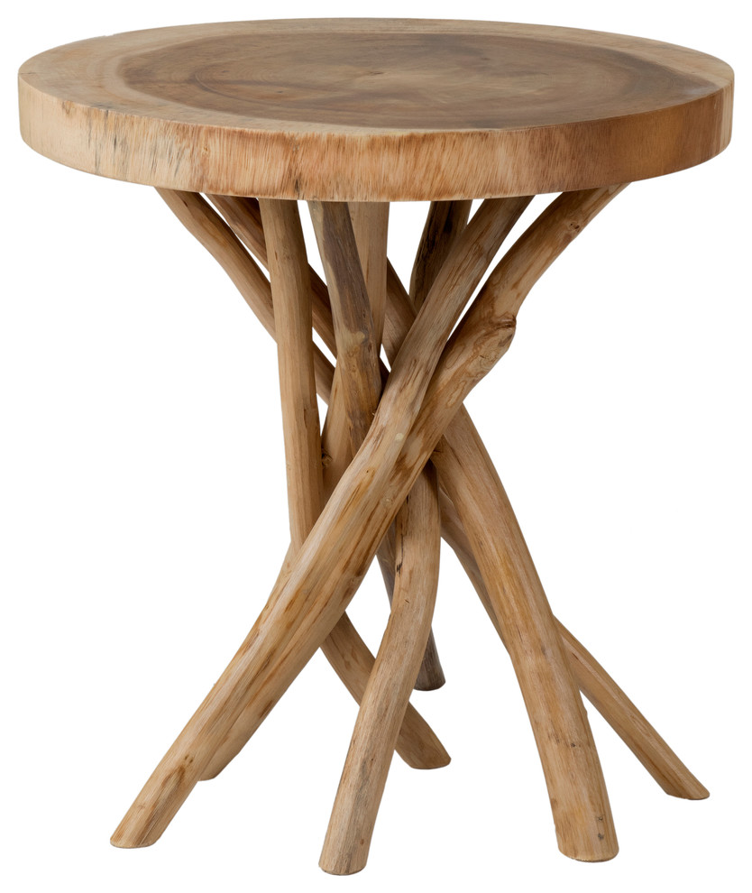East at Main Merrill Brown Round Teakwood Accent Table