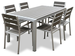 Medici 7 Pc Aluminum Modern Outdoor Patio Furniture Dining Table and ...