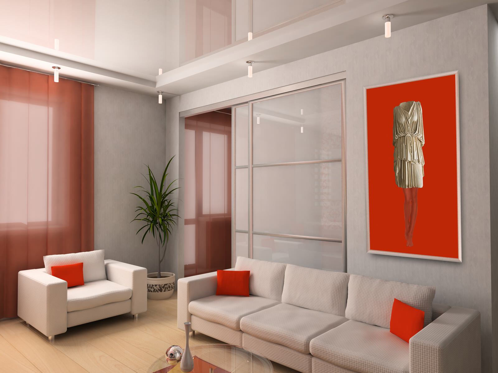 Визуализация принципа использования фотографии в интерьере гостиной