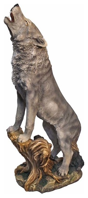 Howling Lone Wolf Garden Statue, Howling Wolf Outdoor Statue