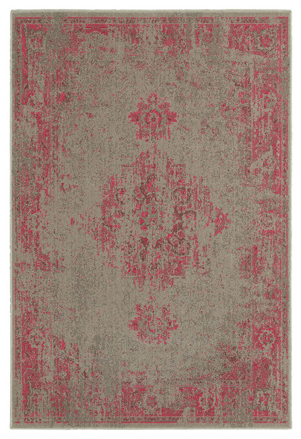 Ophelia Distressed Overdyed Traditional Gray And Pink Rug 1 10 X3 3