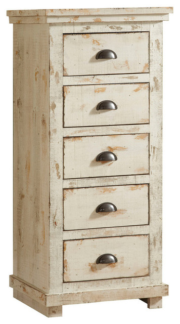 Progressive Furniture Willow 5 Drawer Lingerie Chest in Distressed White