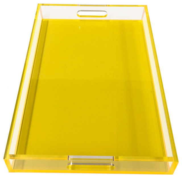Lucite Tray with handle, Yellow