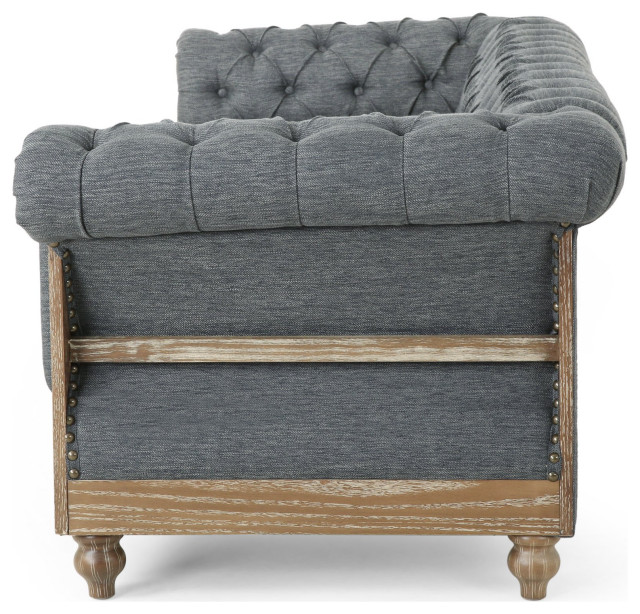 Chesterfield Sofa, Rustic Wood Frame & Tufted Backrest & Rolled Arms ...