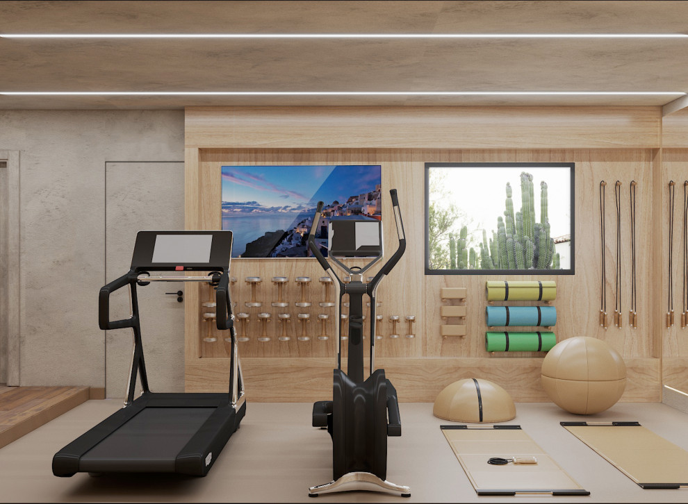 Design ideas for a small modern home gym in Other.