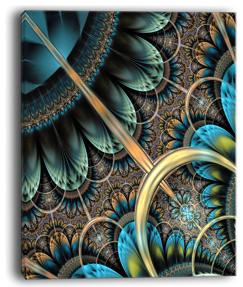 "Large Blue Brown Fractal Floral Pattern" Large Canvas Print, 30"x40"