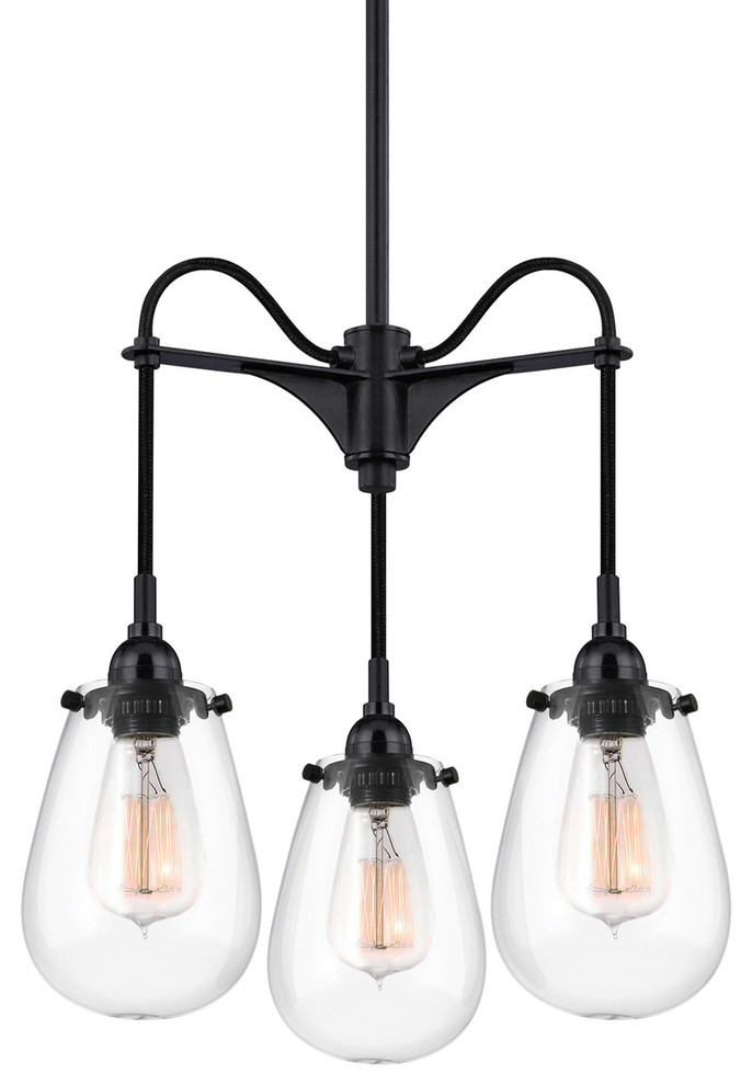Pendant 3Light Bulb Fixture With Satin Black Tone Finish, E26, 17