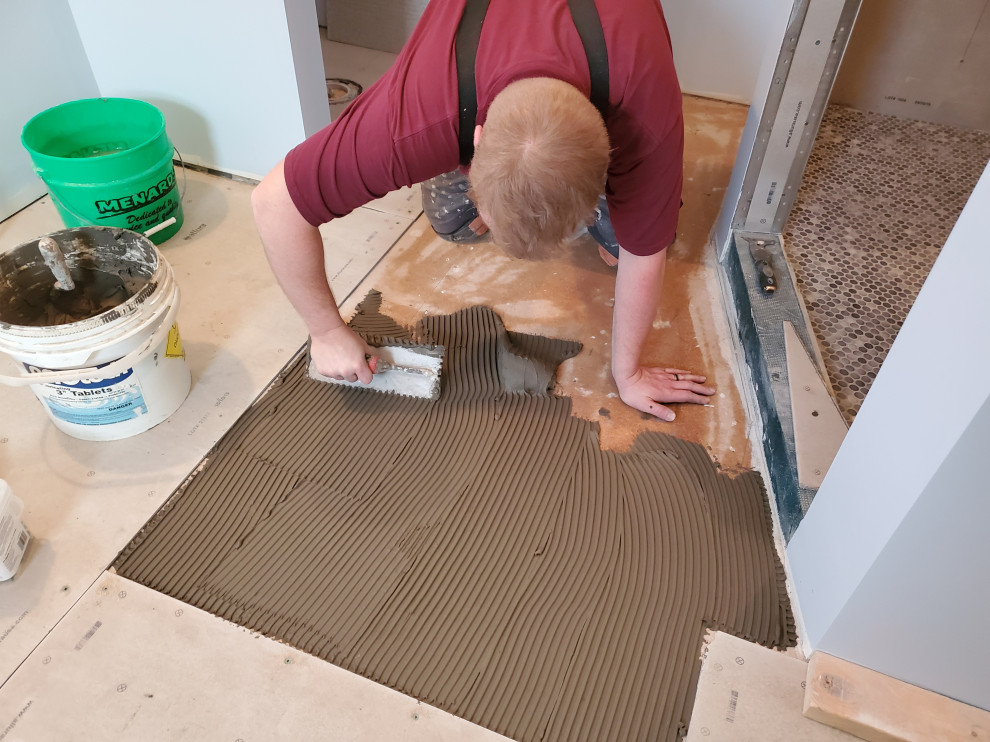 Installing fiber cement board tile underlayment