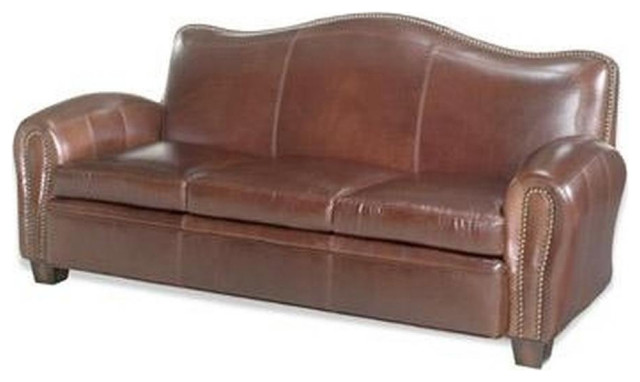 Leather Sofa  Wood  Top Grain Leather  Bow Back  Pyramid Legs