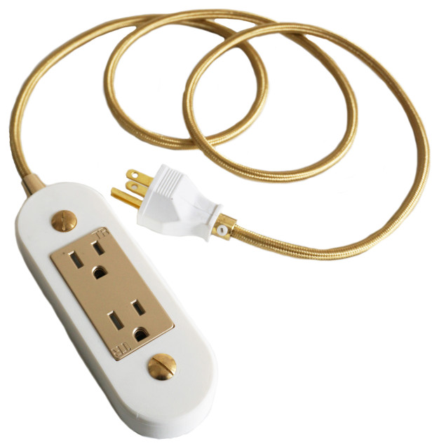 White & Gold Wall Outlet Extension Cord Midcentury Extension Cords