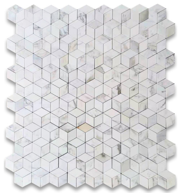 Calacatta Gold Marble Illusion 3D Cube Rhombus Diamond Hex Tile Honed ...
