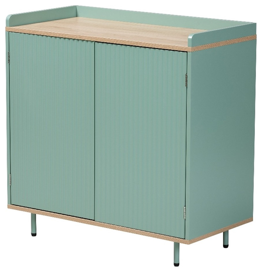 Baxton studio tavita two tone mint green and brown wood 2 door