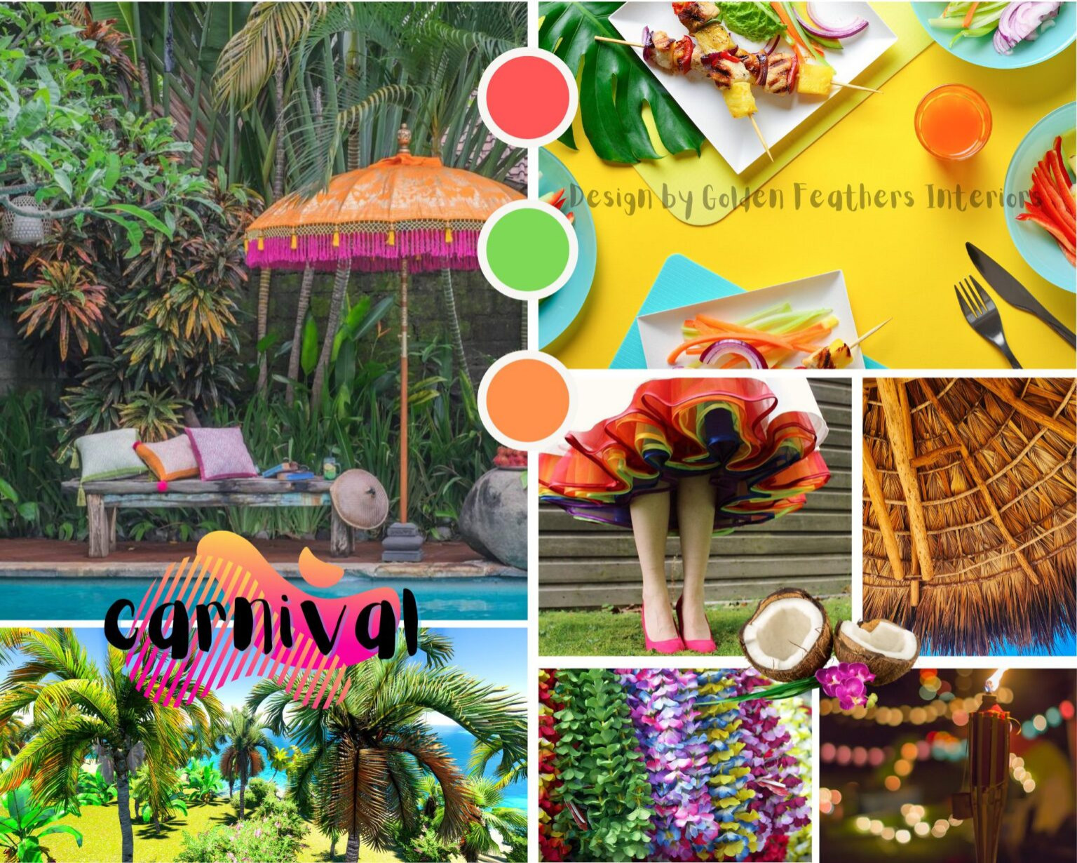Carnival:  A celebration of all things, vibrant, fun and expressive. This is a design full of joy and positive, uplifting energy. Even on the greyest of days this scheme shouts Happiness!