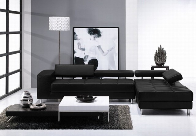 Sanata Black Leather Two Pieced Sectional Sofa With Adjule Sanata Black Leather Two Pieced Sectional Sofa With Adjule Backrests