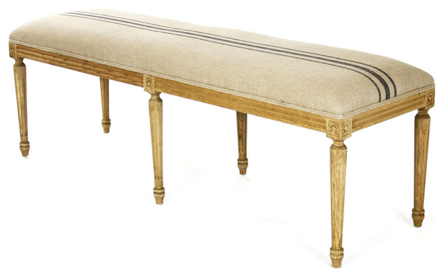 French Country Lille Dining Banquette Bench With Blue Stripe French Country Lille Dining Banquette Bench With Blue Stripe Traditional Benches By Kathy Kuo Home