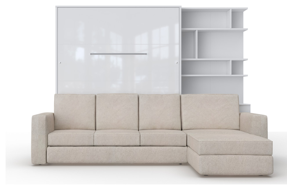Contempo Vertical Wall Bed with a Corner Sofa and a Bookcase, 62.9x78.7