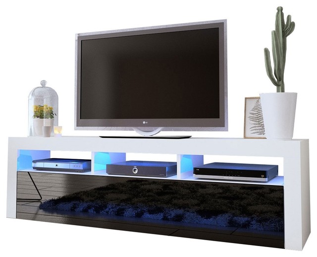 Milano Classic Wall Mounted Floating 63 Tv Stand With Led White Black