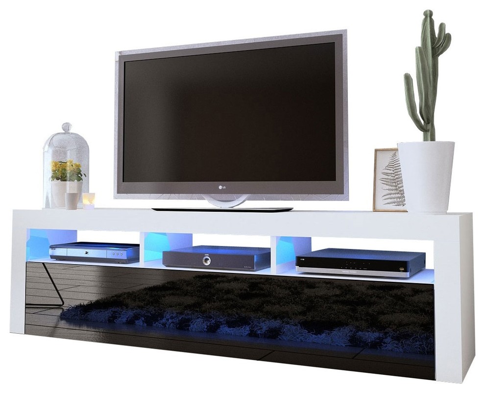 Milano Classic Wall Mounted Floating 63 Tv Stand With Led White Black
