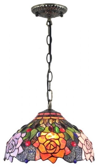 Stained Glass Rose Shade Tiffany Pendant Ceiling Lighting - Victorian ...