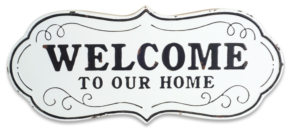 WELCOME TO OUR HOME Plaque 26.5" x 12"H Iron