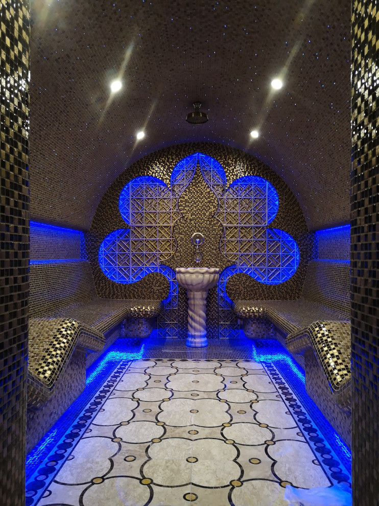 Фото готового интерьера. Цокольный этаж загородного дома, зона для отдыха