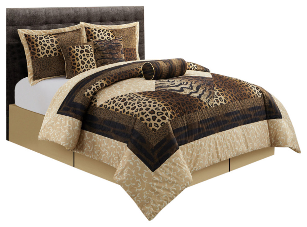 Tucson Leopard Print 7Piece Bedding Comforter Set Contemporary