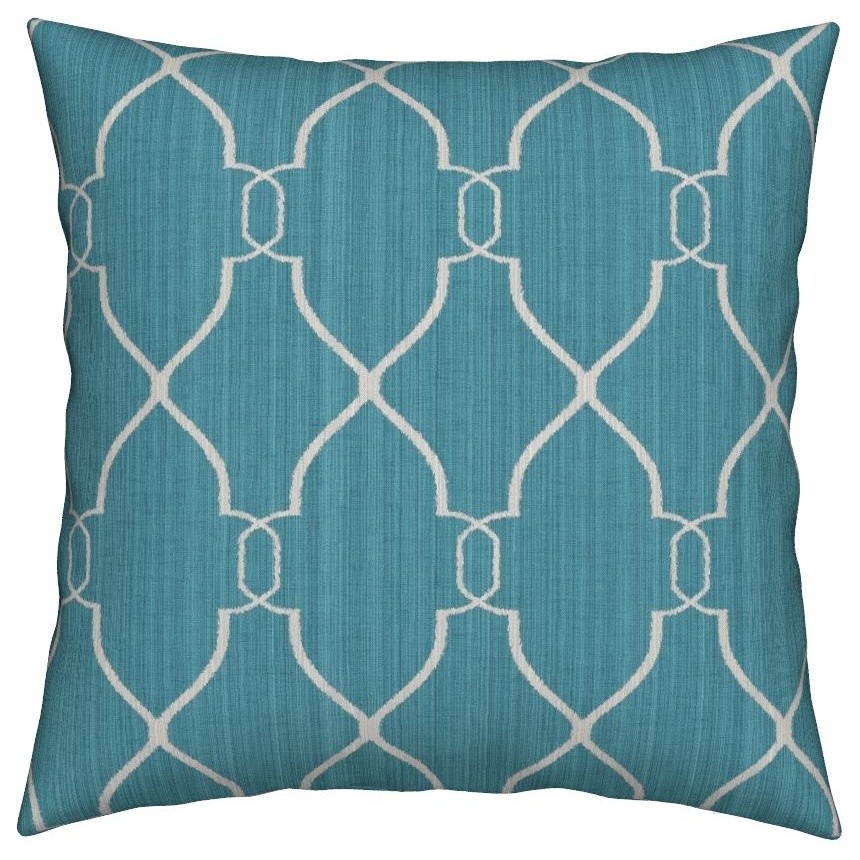 Trellis Lattice Quatrefoil Geometric Blue Aqua Throw Pillow