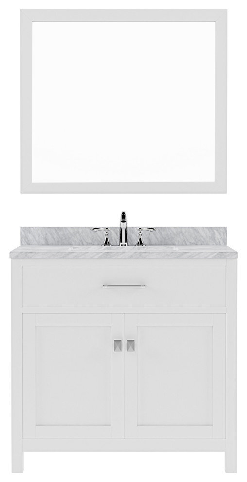Caroline 36" Vanity Cabinet Set, White, Square Sink, Without Faucet