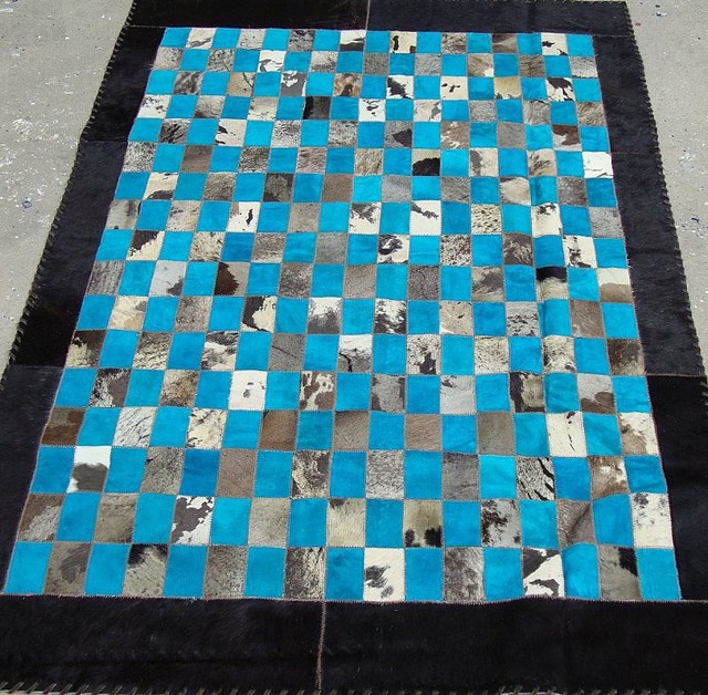 Turquoise Leather Cowhide Floor Rug 4 x 6