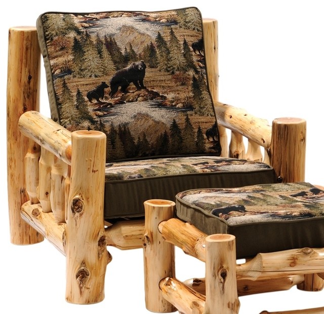 Cedar Log Lounge Chair w Cushions (White Pine Sage)