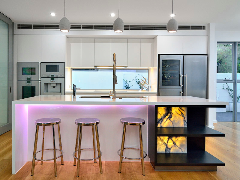 Kitchen Bench Tops with Feature Backlit Marble - Kitchen - Gold Coast ...