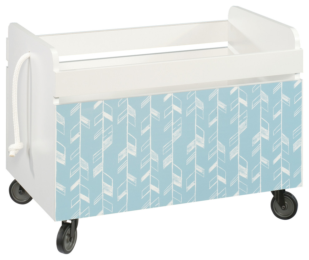 Sauder Pinwheel Wood Rolling Toy Box in Soft White - Contemporary