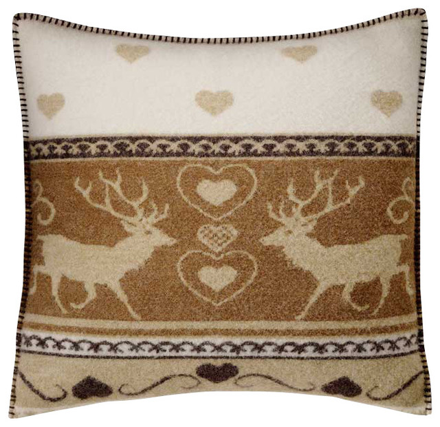 Boiled Wool Toile Pillow 17" x 17" A MOOSE 1, Cream
