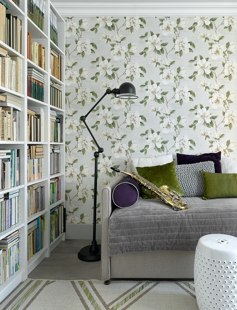 This is an example of a transitional kids' room in Moscow with green walls.