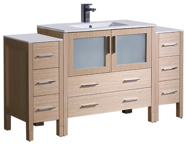 Fresca Torino 60 Light Oak Modern Bathroom Vanity W 2 Side Cabinets Integrat Fresca Torino 60 Light Oak Modern Bathroom Vanity W 2 Side Cabinets Integrat