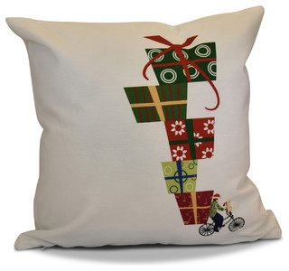 Decorative Holiday Outdoor Pillow Geometric Print, White, 18"x18"