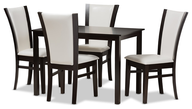 Adley Modern 5-Piece Dark Brown Finished White Faux Leather Dining Set