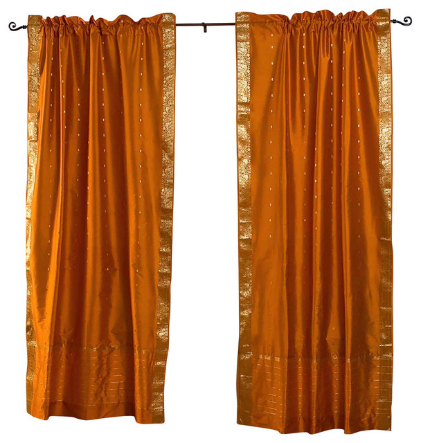 Brown Rod Pocket  Sheer Sari Curtain Panel Pair Drape 