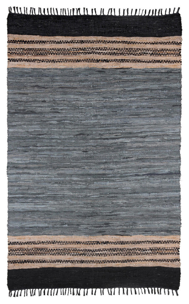 Matador Leather Chindi 21"x34" Rug, Gray Contemporary Doormats by PlushRugs Houzz