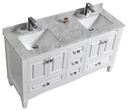 Syca Double Sink White Bathroom Vanity With Carrara Marble Top Syca Double Sink White Bathroom Vanity With Carrara Marble Top 60