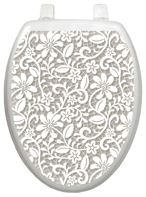 Lovely Lace Toilet Tattoos Seat Cover, Vinyl Lid Decal, Bathroom Décor, Elongated