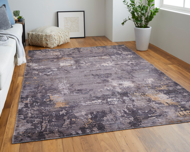 Myrrin Contemporary Machine Washable Gray Rug, 8'10"x12'