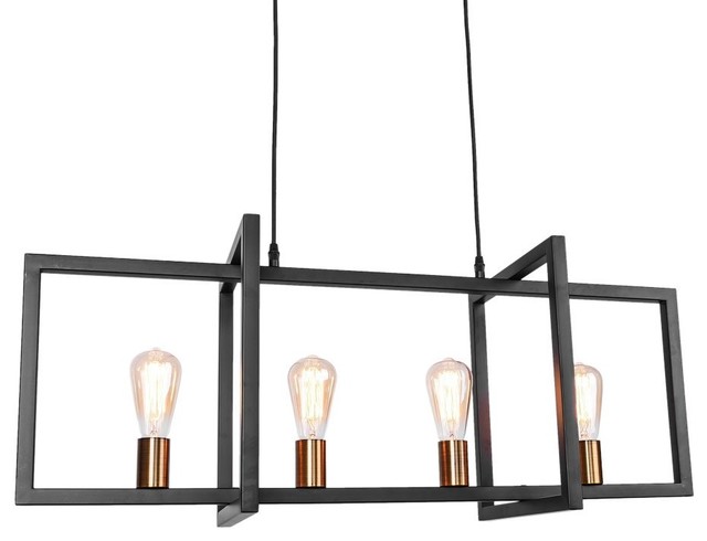 4 Light Industrial Pendant Lighting Fixture Matte Black Antique Brass