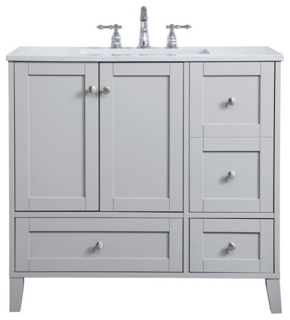 36 inch Single Bathroom Vanity in Grey Transitional Bathroom