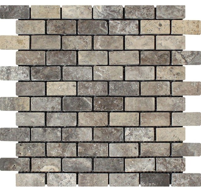 12 X12 Silver Travertine Brick Mosaic Tumbled Traditional 12 X12 Silver Travertine Brick Mosaic Tumbled