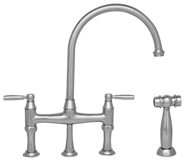 Faucet, Long Gooseneck Spout, Lever Handles, Brass Side Spray