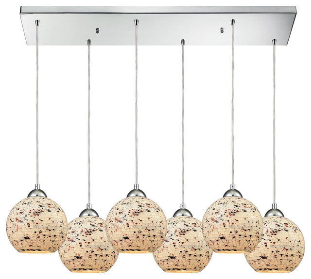 Spatter 6 Light Rectangle In Polished Chrome With Mosaic Glass Pendant