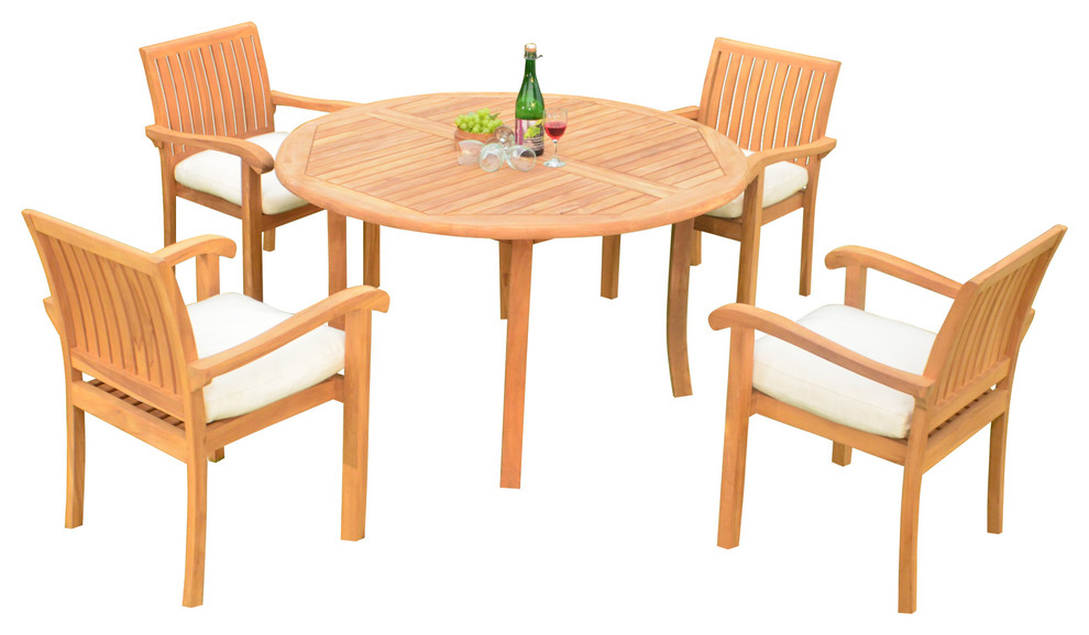 Outdoor 5Piece Dining Set With Round Table and Chairs, 48