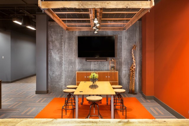 Rustic Office With Corrugated Metal Walls And Barn Wood Light Fixture Chicago By Eclectic Design Source Houzz Ie - Corrugated Metal Walls Interior